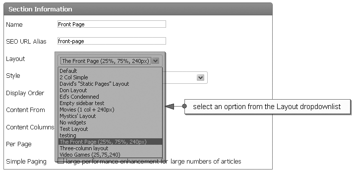 Change Section Layout